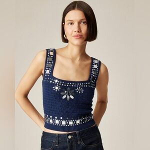 NWT J. Crew Navy Sweater-Tank with Hand-Embellished Mirrors, CJ435, Size Medium